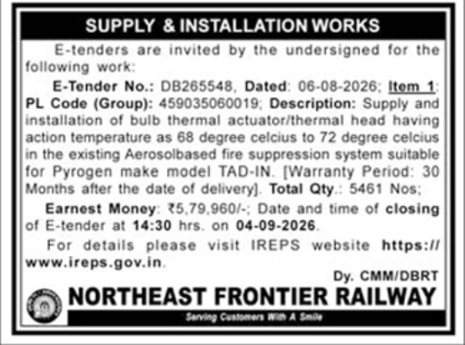 E-Tender Notification for Fire Suppression Actuators by NFR