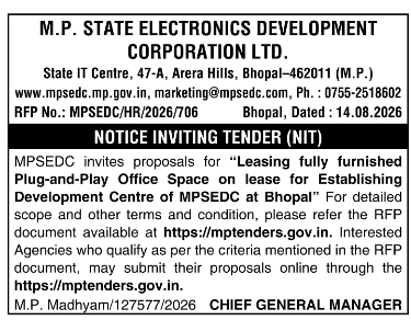 E-Tender Notification for Furnished Office Space Leasing by MPSEDC