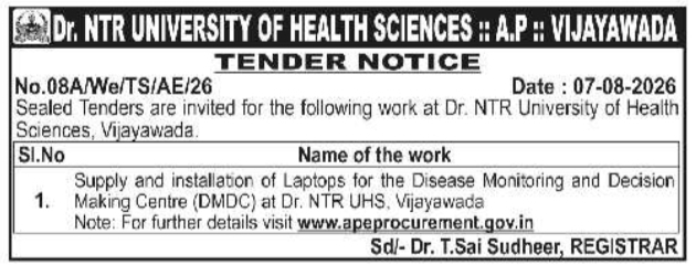 E-Tender Notification for Laptop Systems Supply by Dr. NTR UHS