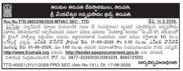 E-Tender Notification for Manpower Services by TTD