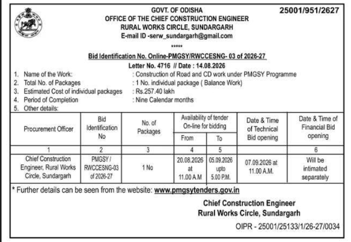 E-Tender Notification for PMGSY Road Construction by Rural Works