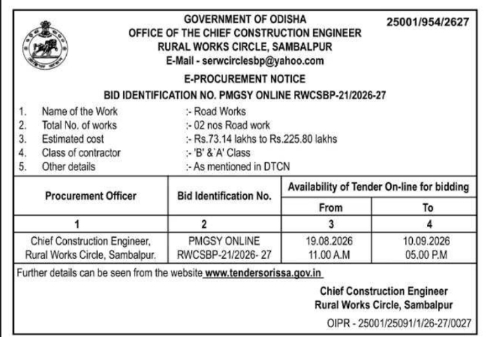 E-Tender Notification for PMGSY Road Works by Rural Works