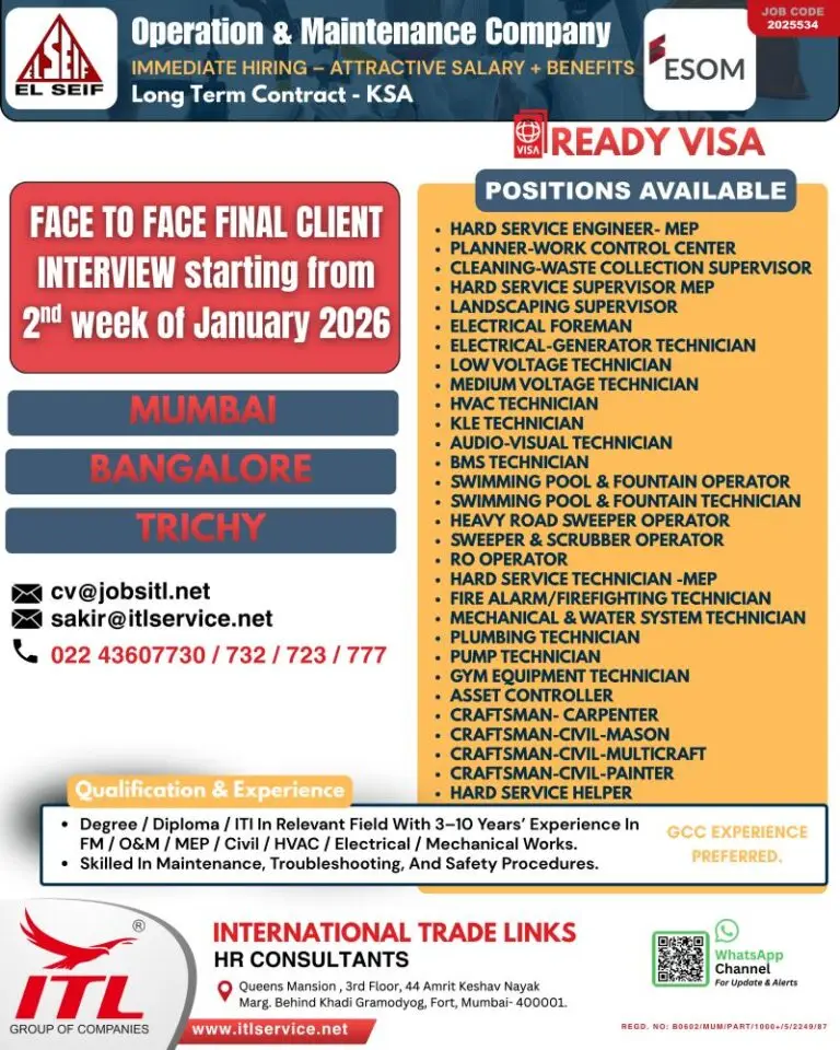 El Seif Operation & Maintenance Company (ESOM) - Hiring In Saudi Arabia