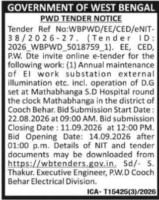 Electrical and DG Set Maintenance Tender by PWD