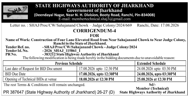 Elevated Road Construction Date Extension Corrigendum by SHAJ