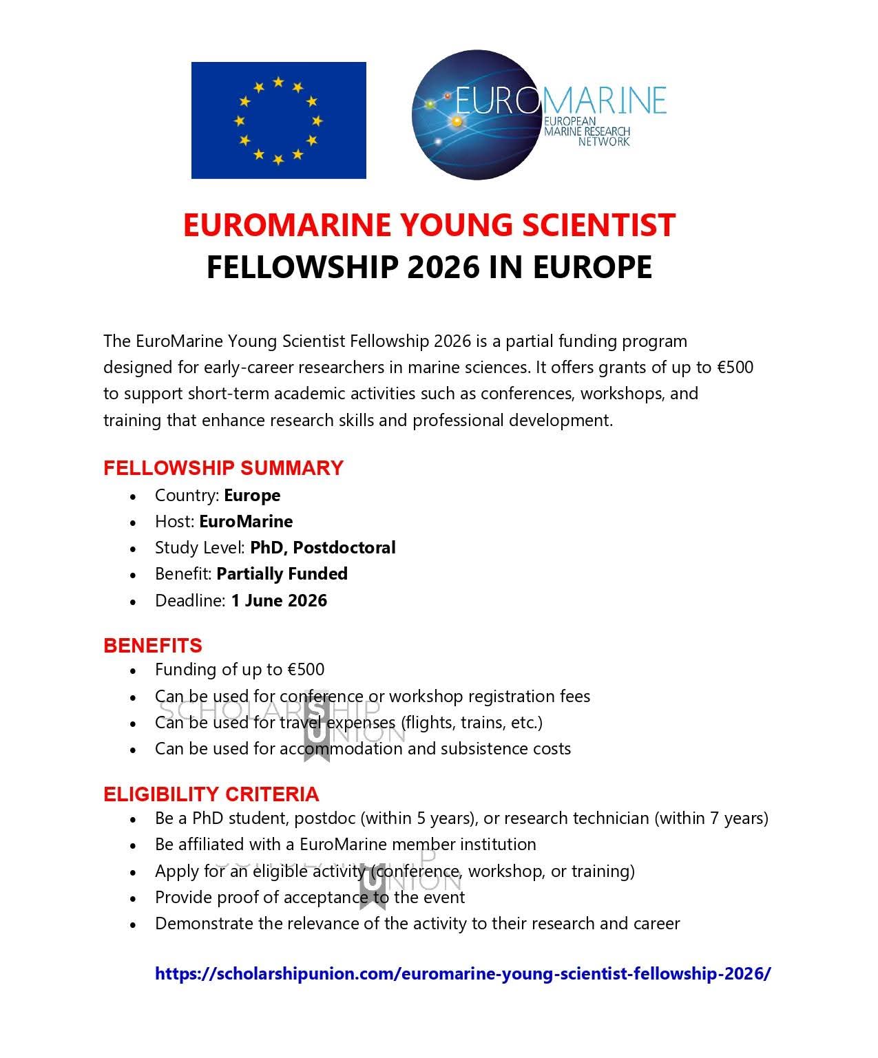 EuroMarine Young Scientist Fellowship 2026 in Europe