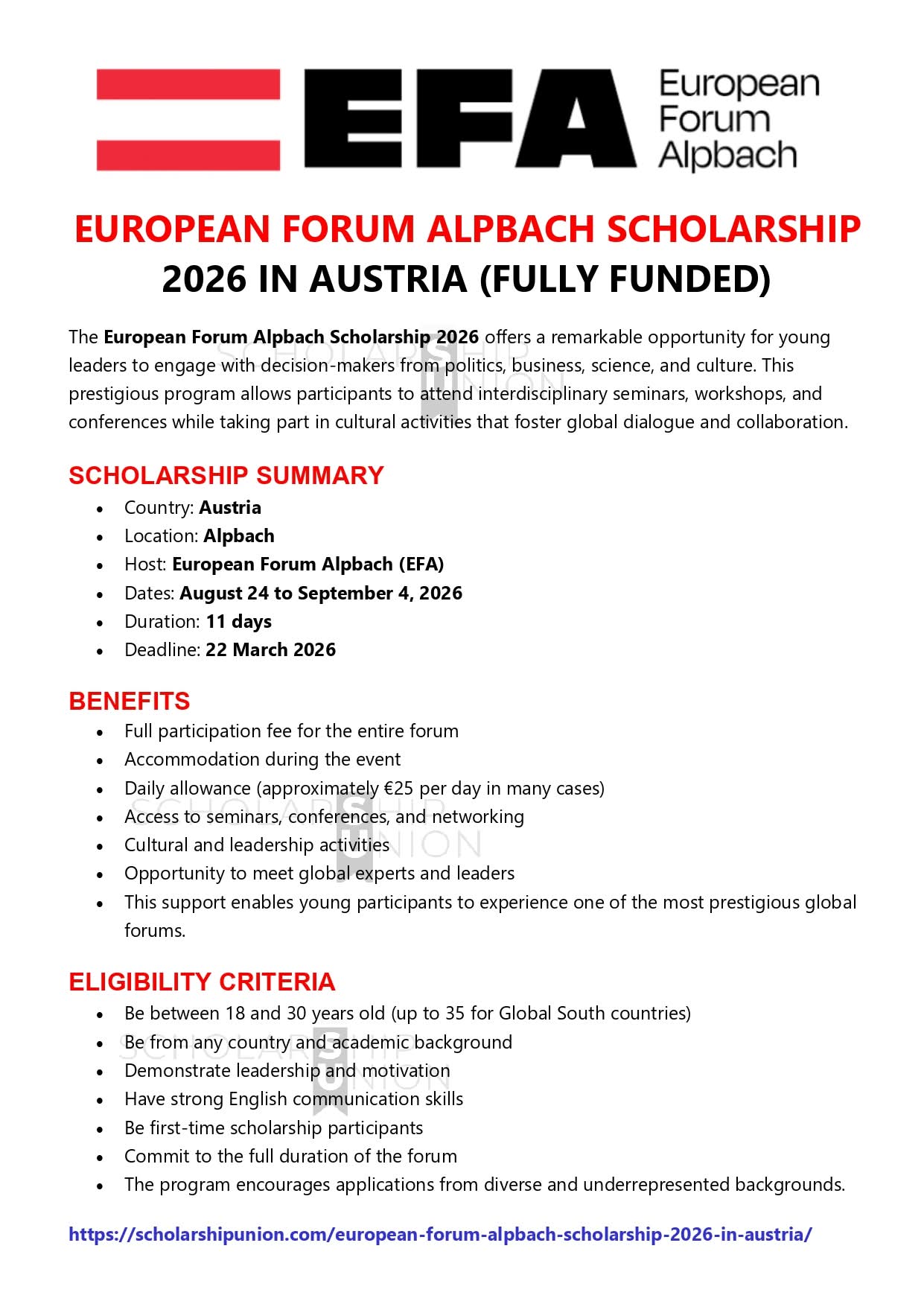 European Forum Alpbach Scholarship 2026 In Austria