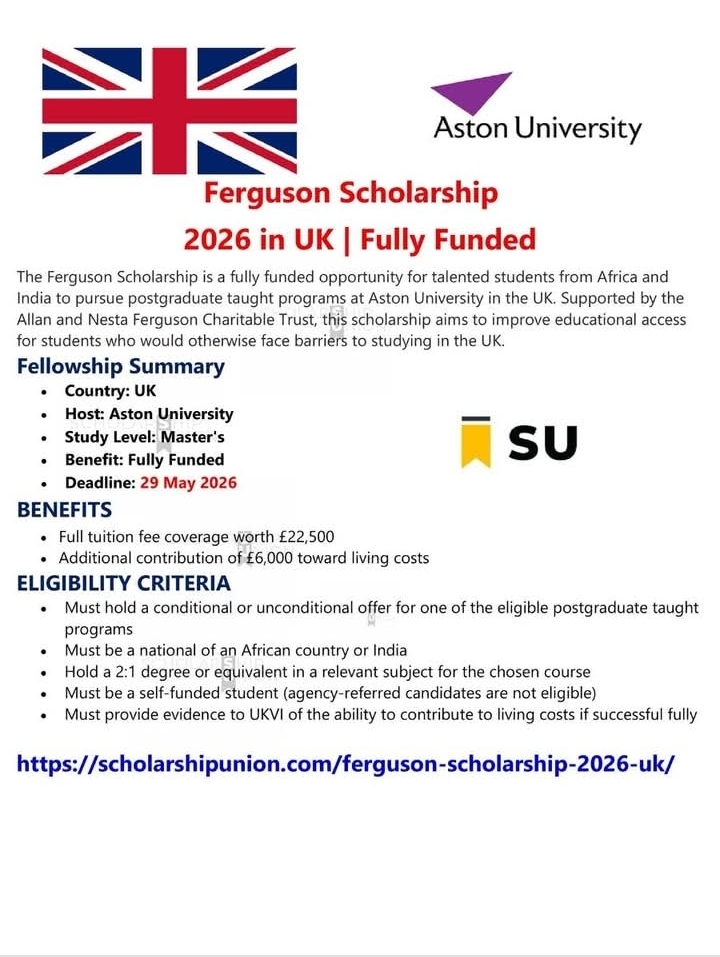 Ferguson Scholarship 2026 in UK