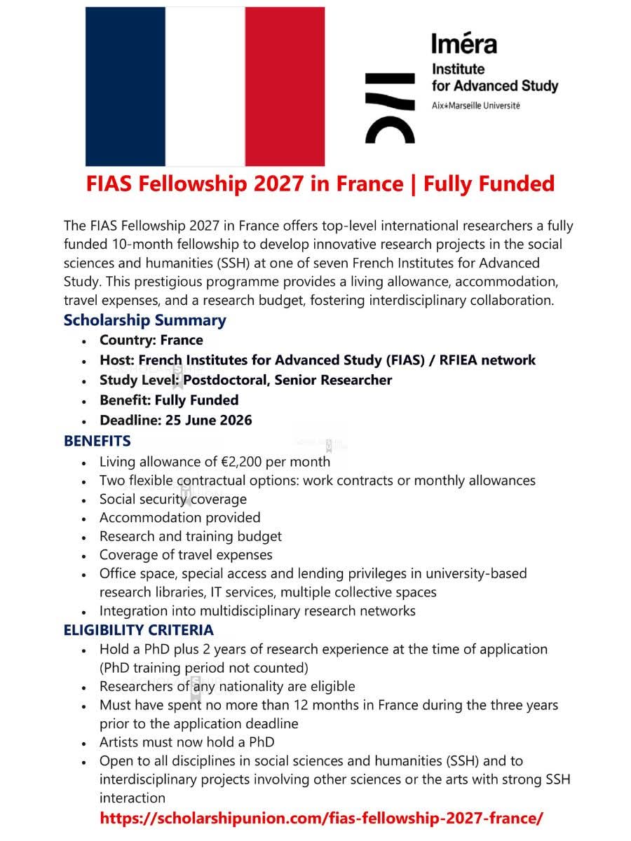 FIAS Fellowship 2027 in France
