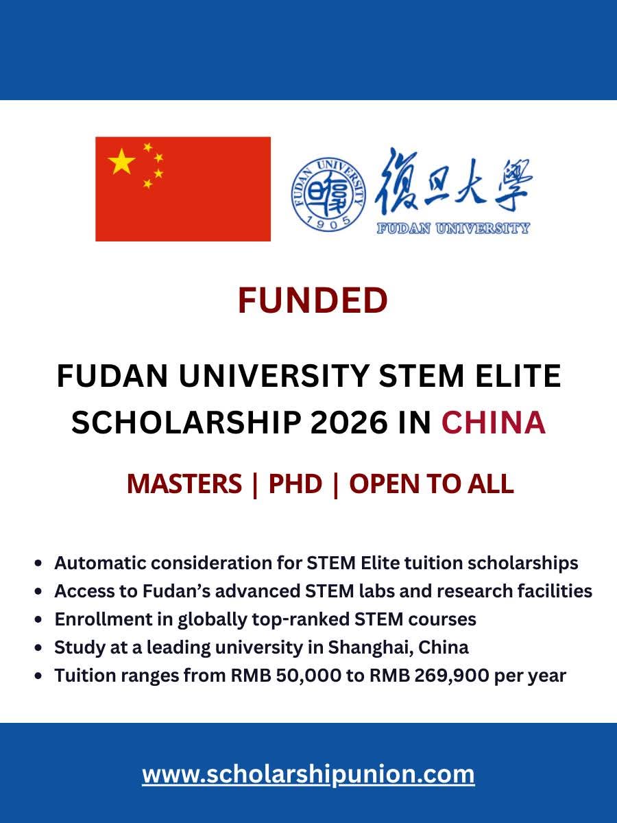 Fudan University STEM Elite Scholarship 2026 in China