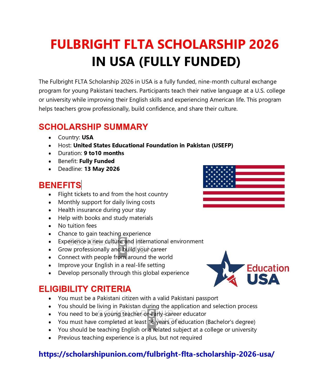 Fulbright FLTA Scholarship 2026 in USA