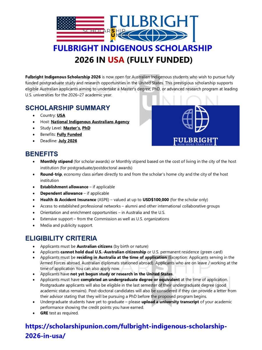 Fulbright Indigenous Scholarship 2026 in USA