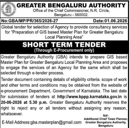 GBA Short Term Tender: GIS Based Master Plan Consultancy Services