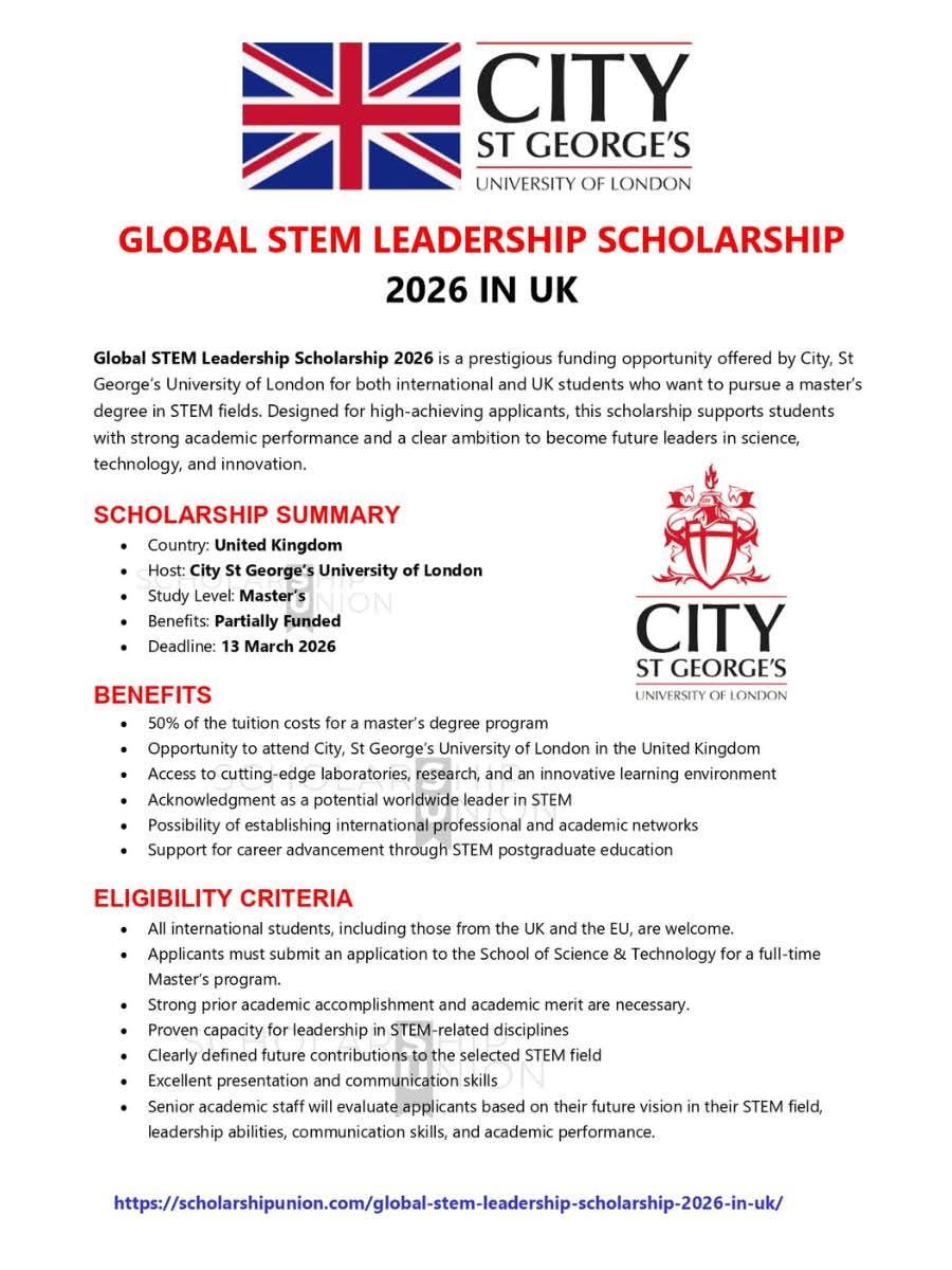 Global STEM Leadership Scholarship 2026 in UK
