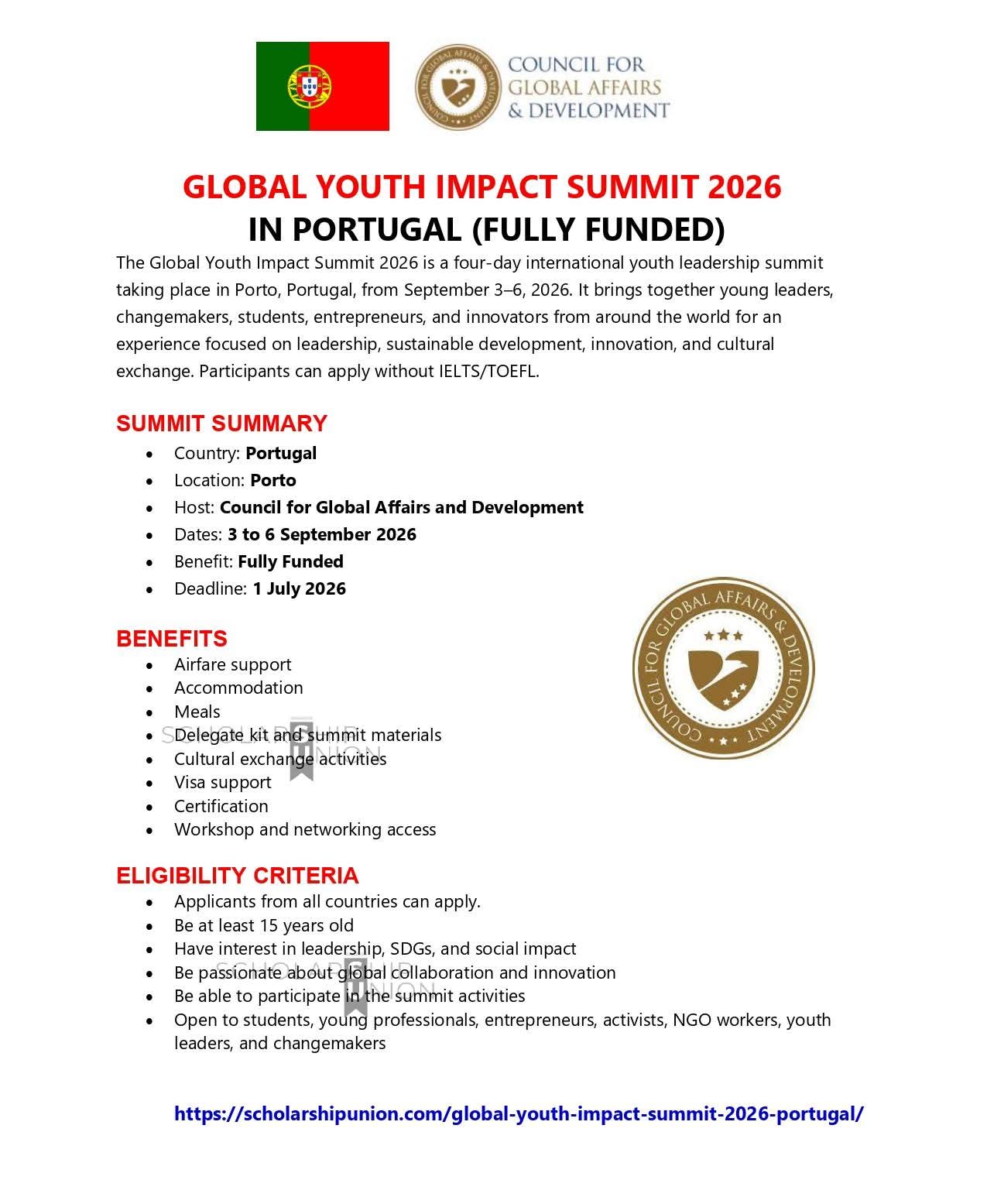 Global Youth Impact Summit 2026 in Portugal