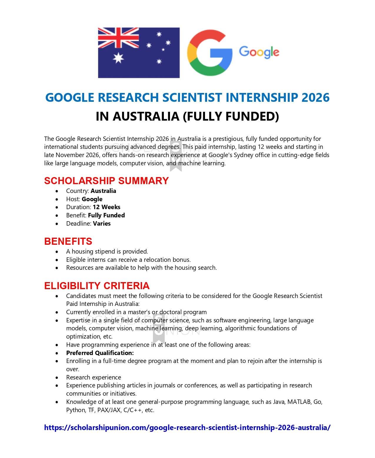 Google Research Scientist Internship 2026 in Australia