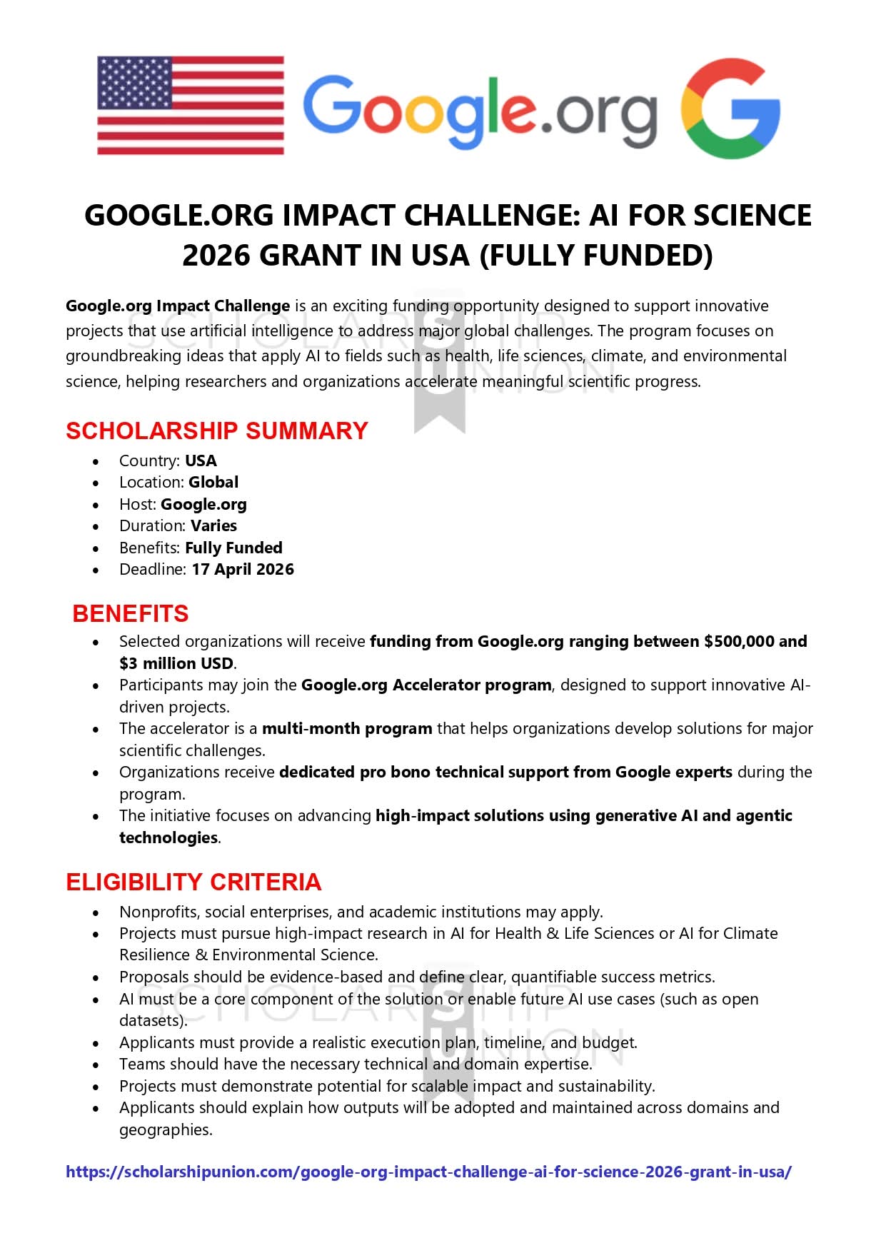 Google.org Impact Challenge: AI For Science 2026 Grant In USA