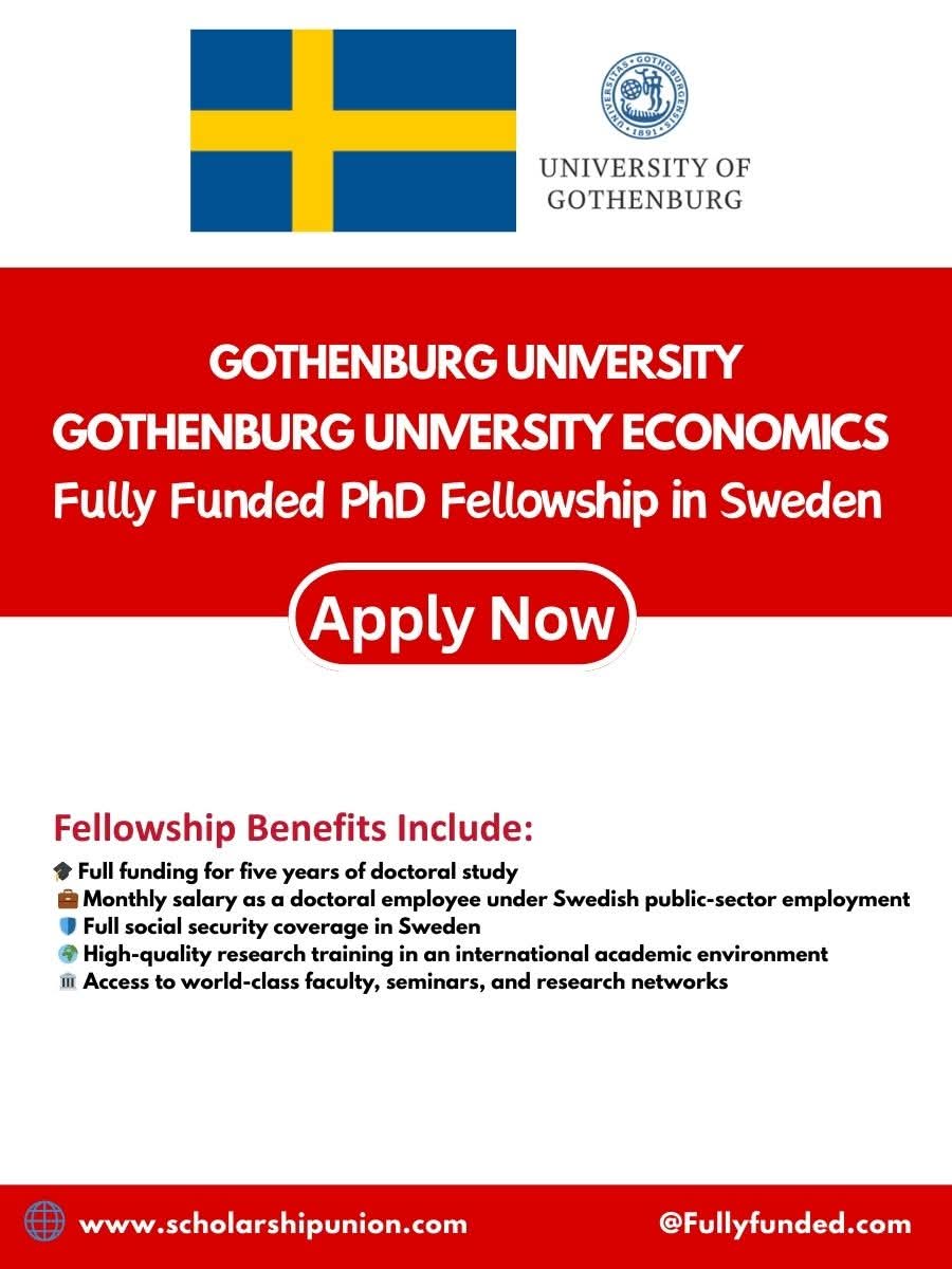 Gothenburg University  Economics PhD Fellowship 2026 In Sweden (Fully Funded)