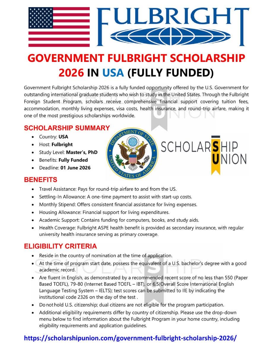 Government Fulbright Scholarship 2026 in USA