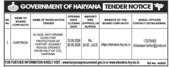 Government of Haryana Anti-Drone Tender Notice