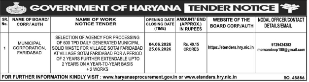 Government of Haryana: Waste Management Tender Notice