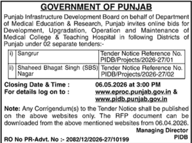 Government Of Punjab Tender Notice