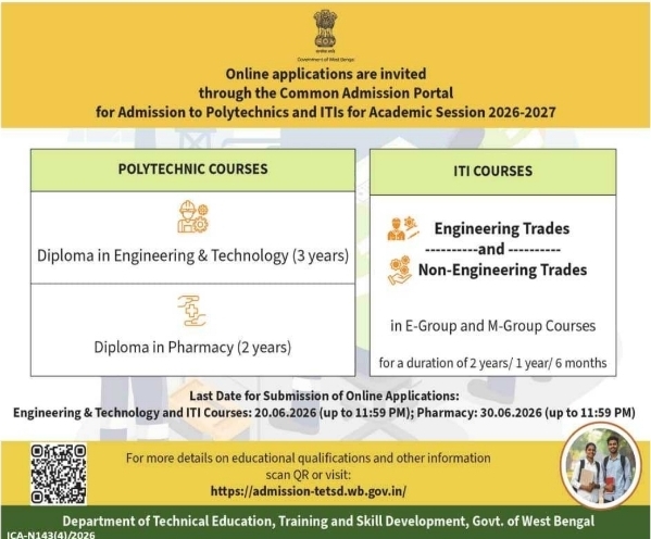 Govt of West Bengal: Polytechnic & ITI Admissions