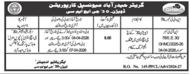 Greater Hyderabad Municipal Corporation Tender Notice