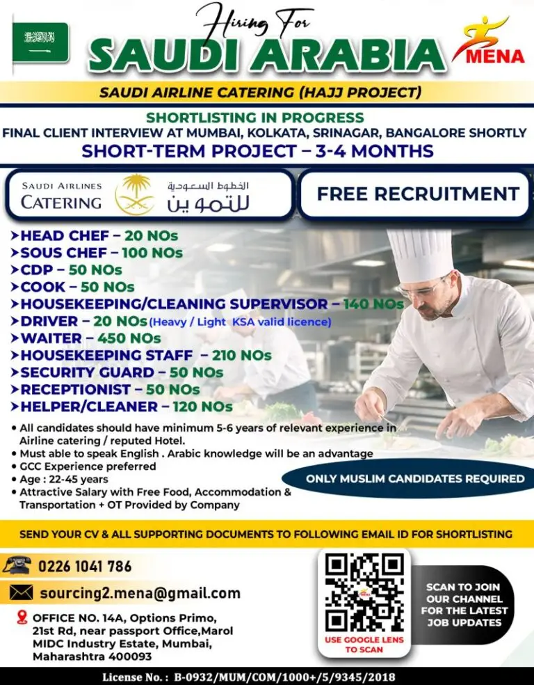 HAJJ PROJECT VACANCIES IN SAUDI ARABIA