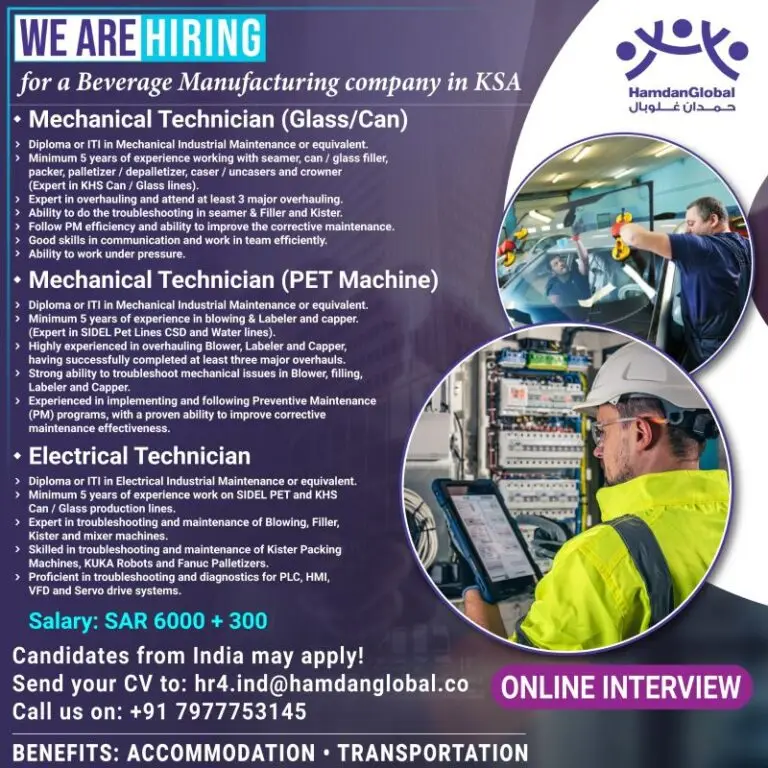 Hamdan Global Is Hiring For A Beverage Manufacturing Company In Saudi Arabia