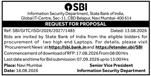 High-End Laptop Procurement Request For Proposal by State Bank of India