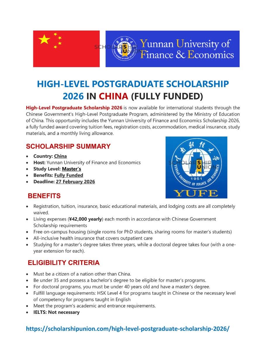 High-Level Postgraduate Scholarship 2026 in China