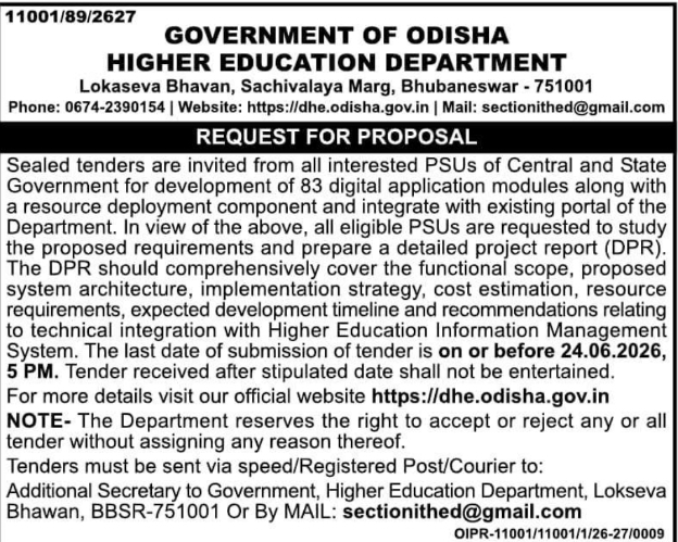 Higher Education Department, Odisha: RFP for Digital Module Development