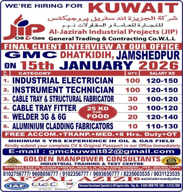 HIRING: AL-JAZIRAH INDUSTRIAL PROJECTS – KUWAIT