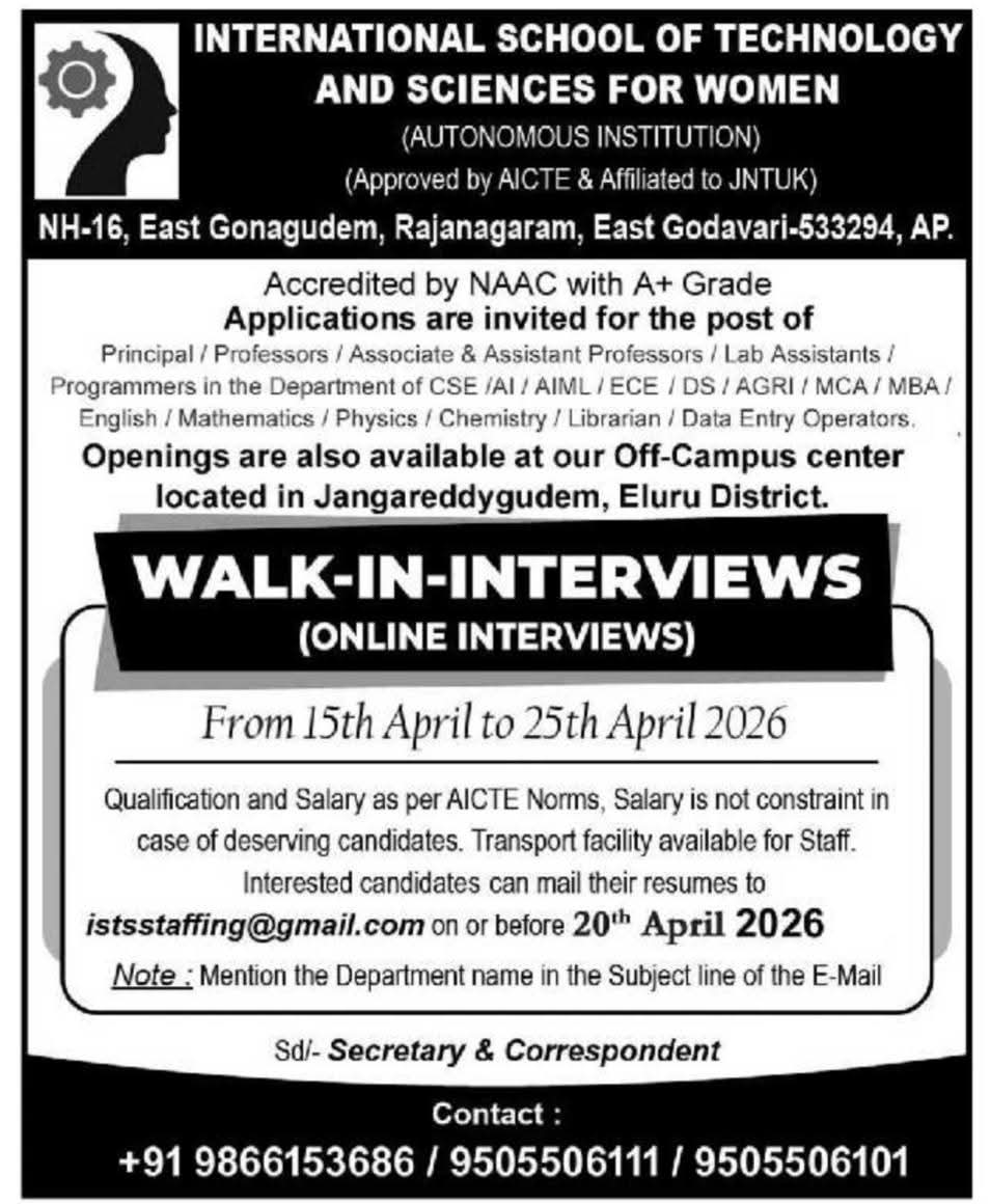 Hiring At International School of Technology and Sciences for Women