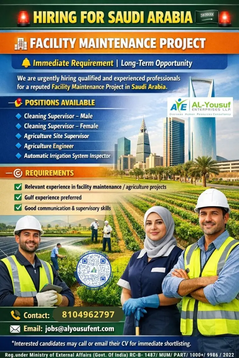 Hiring: Facility Maintenance Project – Saudi Arabia