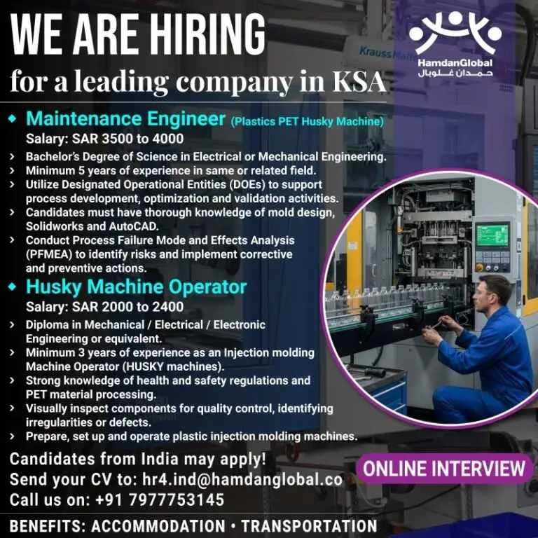 HIRING FOR A LEADING COMPANY IN SAUDI ARABIA