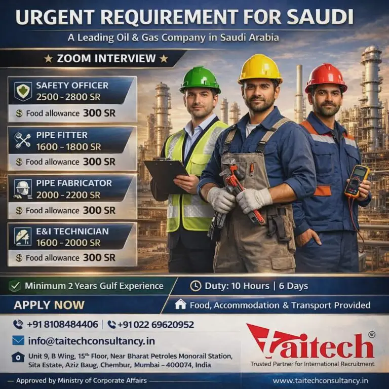 Hiring For A leading Oil and gas company In Saudi Arabia