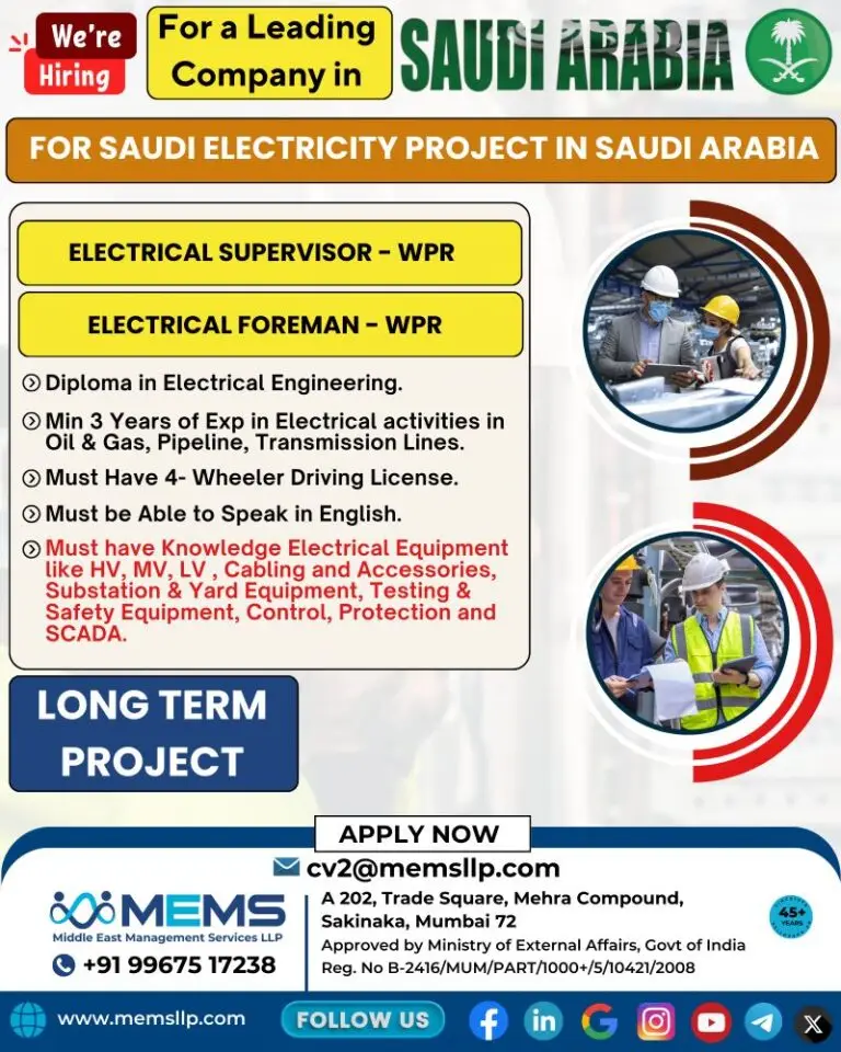 Hiring For A Leading Company In Saudi Arabia