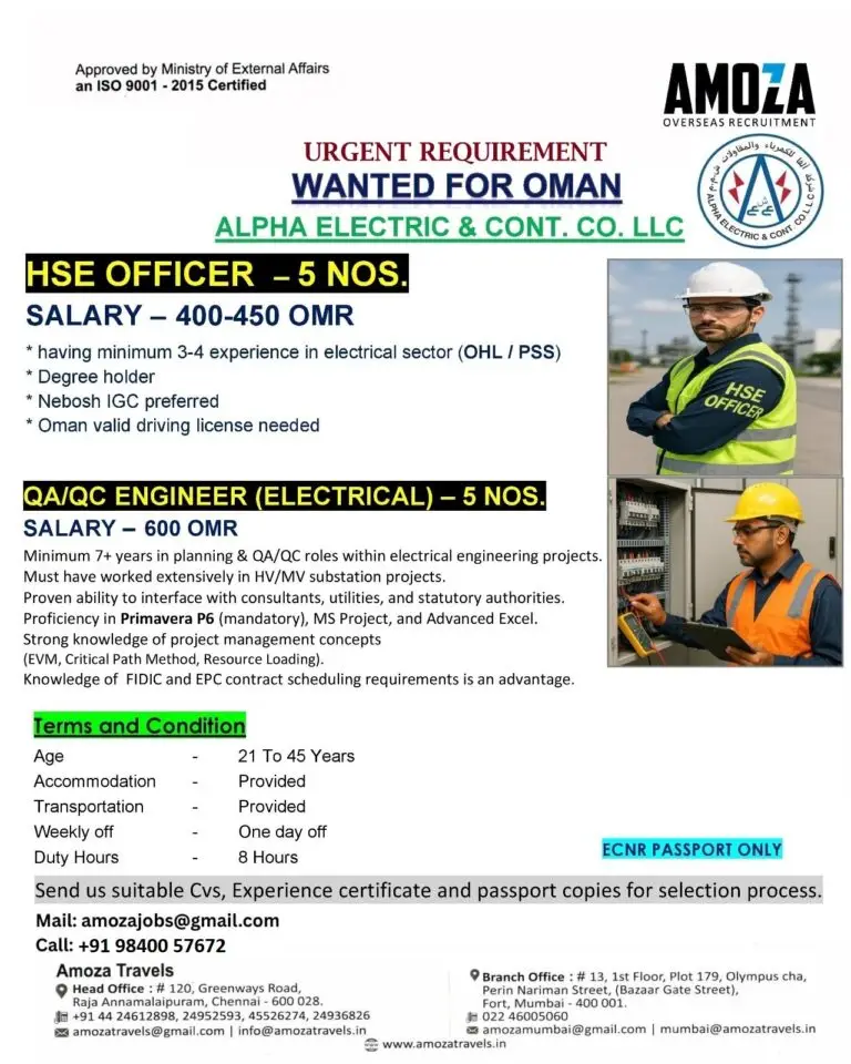 HIRING FOR ALPHA ELECTRIC & CONT. CO. LLC - OMAN