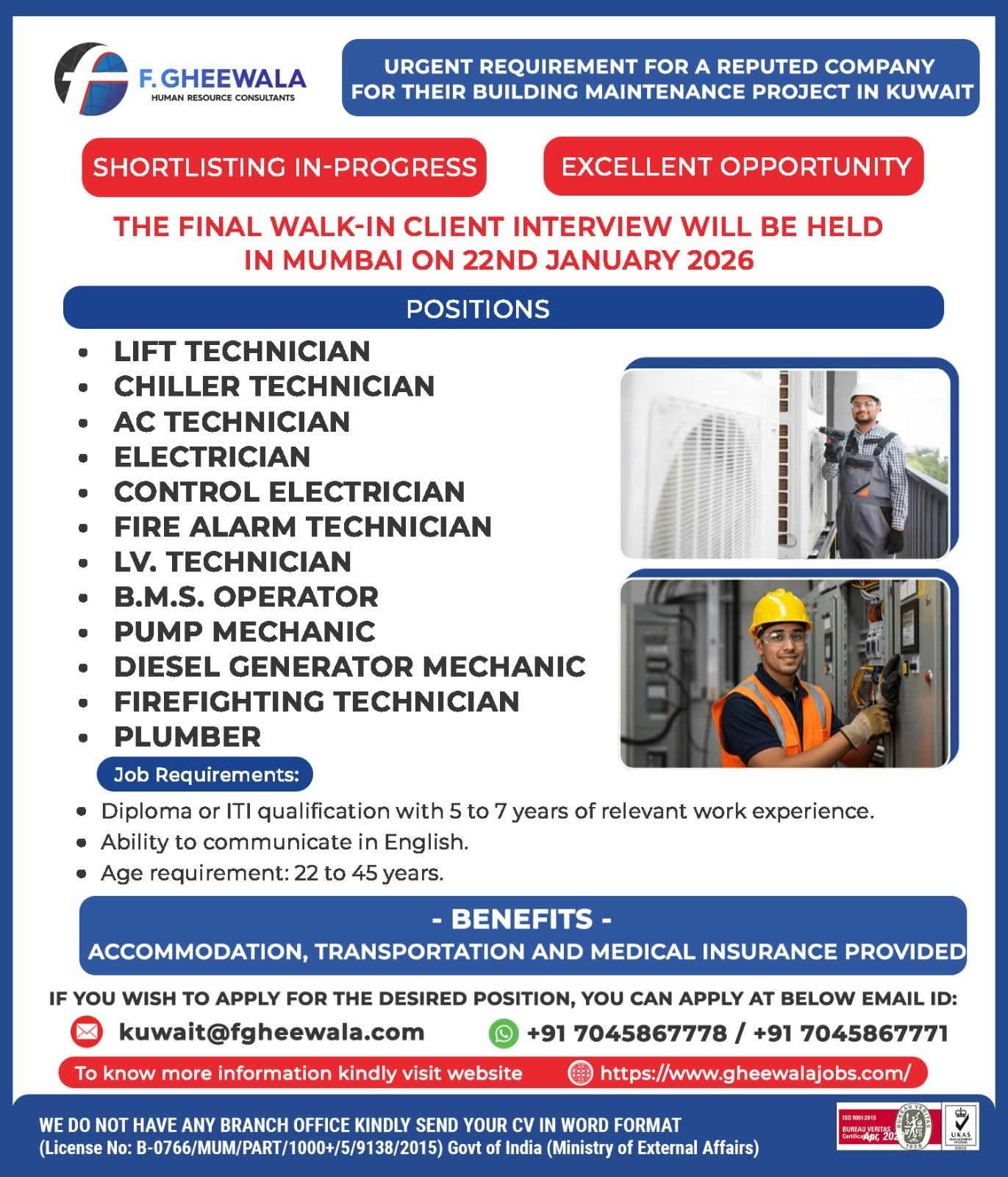 Hiring For Building Maintenance Project In Kuwait