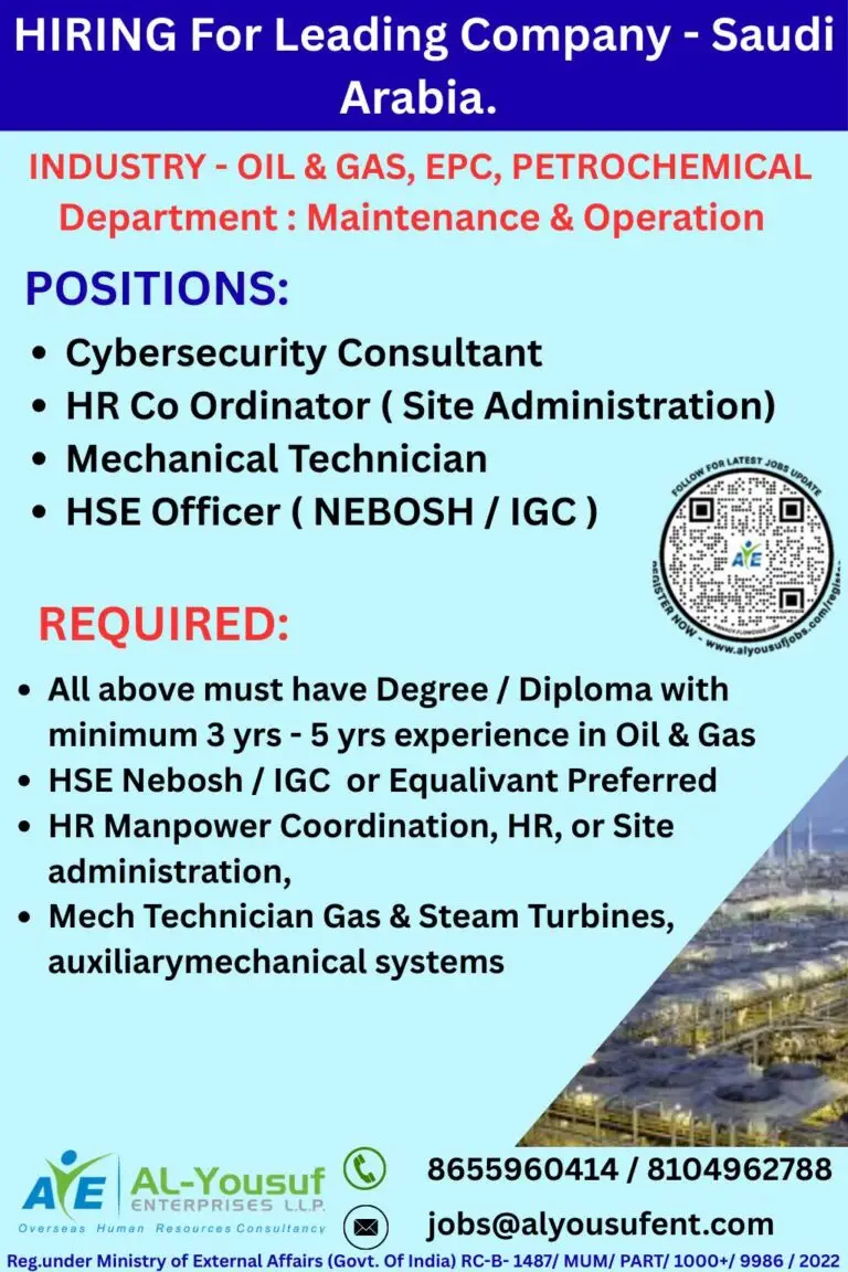 HIRING  FOR LEADING COMPANY IN SAUDI ARABIA