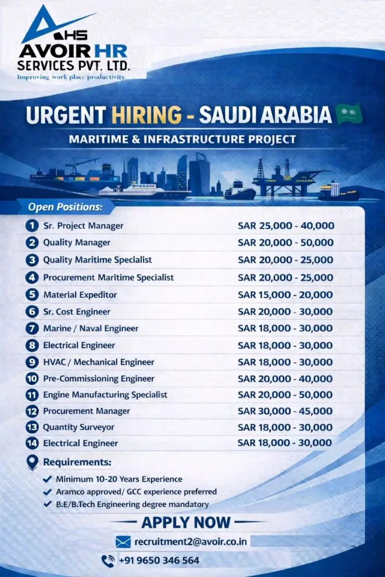 HIRING FOR MARINE & INFRASTRUCTURE PROJECT IN SAUDI ARABIA