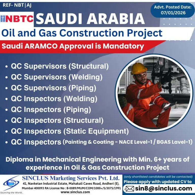 HIRING FOR OIL & GAS CONSTRUCTION PROJECT - SAUDI ARABIA