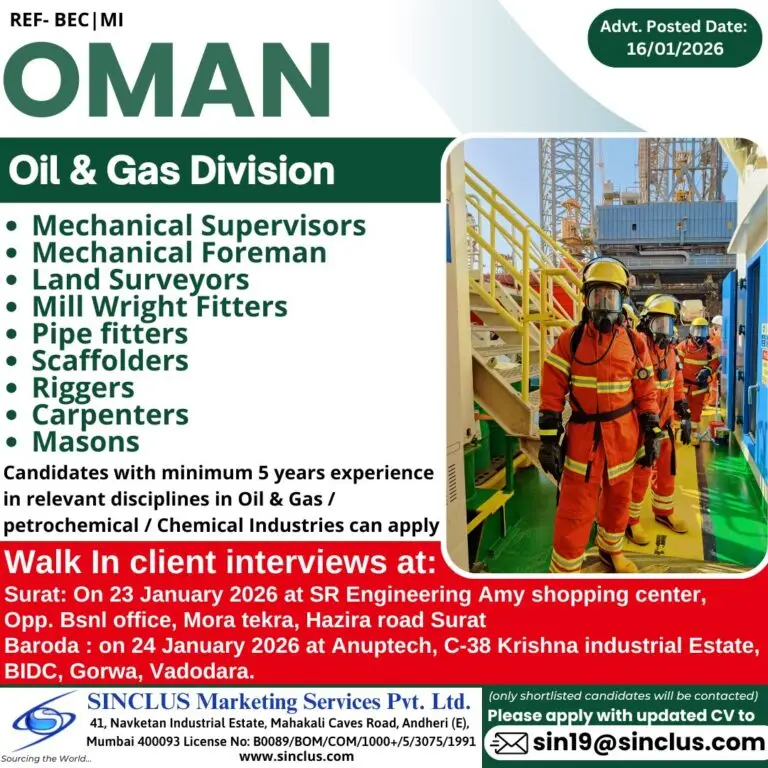 Hiring for Oil & Gas Division – Oman