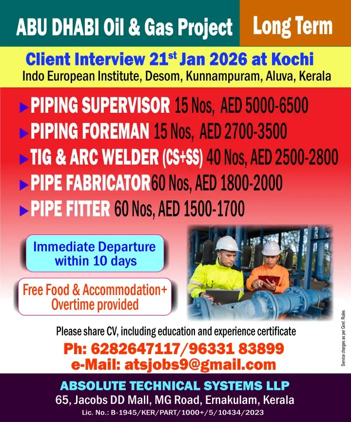 Hiring for Oil & Gas Project – Abu Dhabi