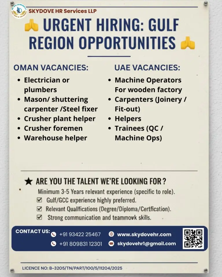 HIRING FOR Om3an & UAE – LARGE VACANCIES