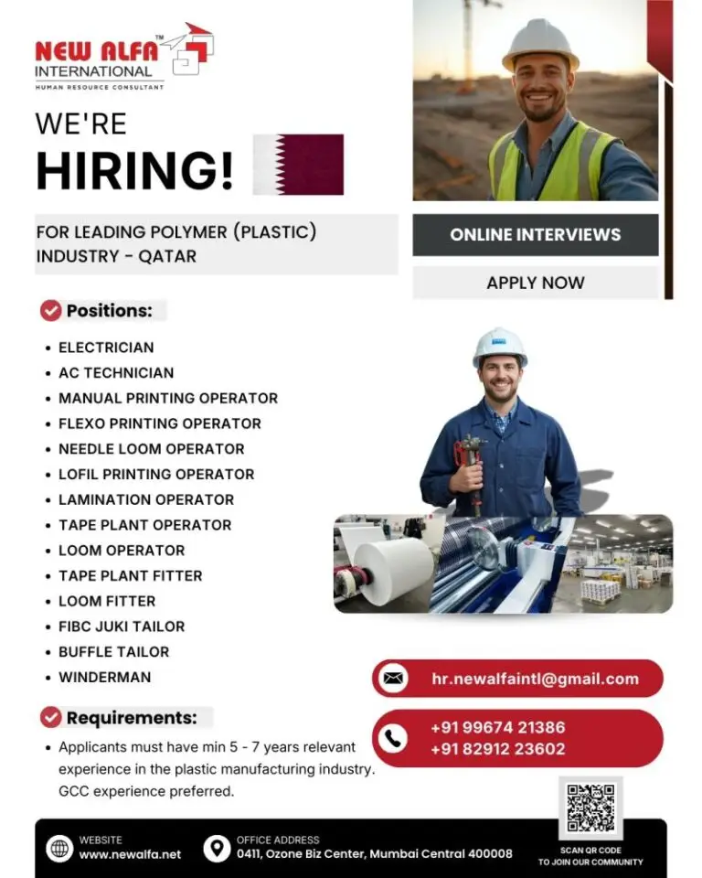 Hiring For Polymer (Plastic) Industry In Qatar