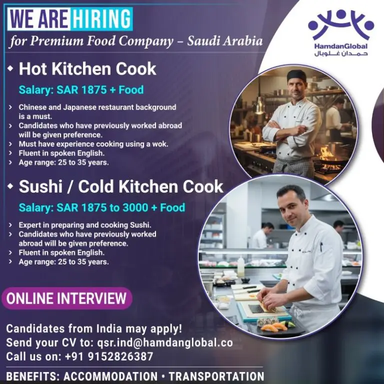 HIRING FOR PREMIUM FOOD COMPANY  IN SAUDI ARABIA