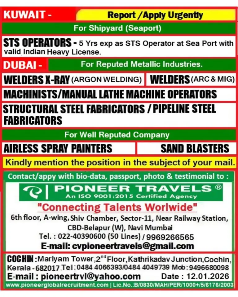 JOB VACANCIES IN KUWAIT & DUBAI